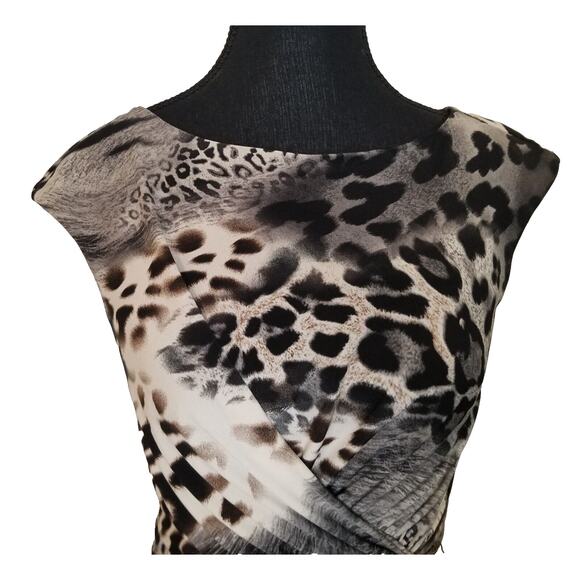 Laudrew Woman's Career Casual Party Animal Print Sheath Dress Twisted Waist Sz 2 - Picture 2 of 10